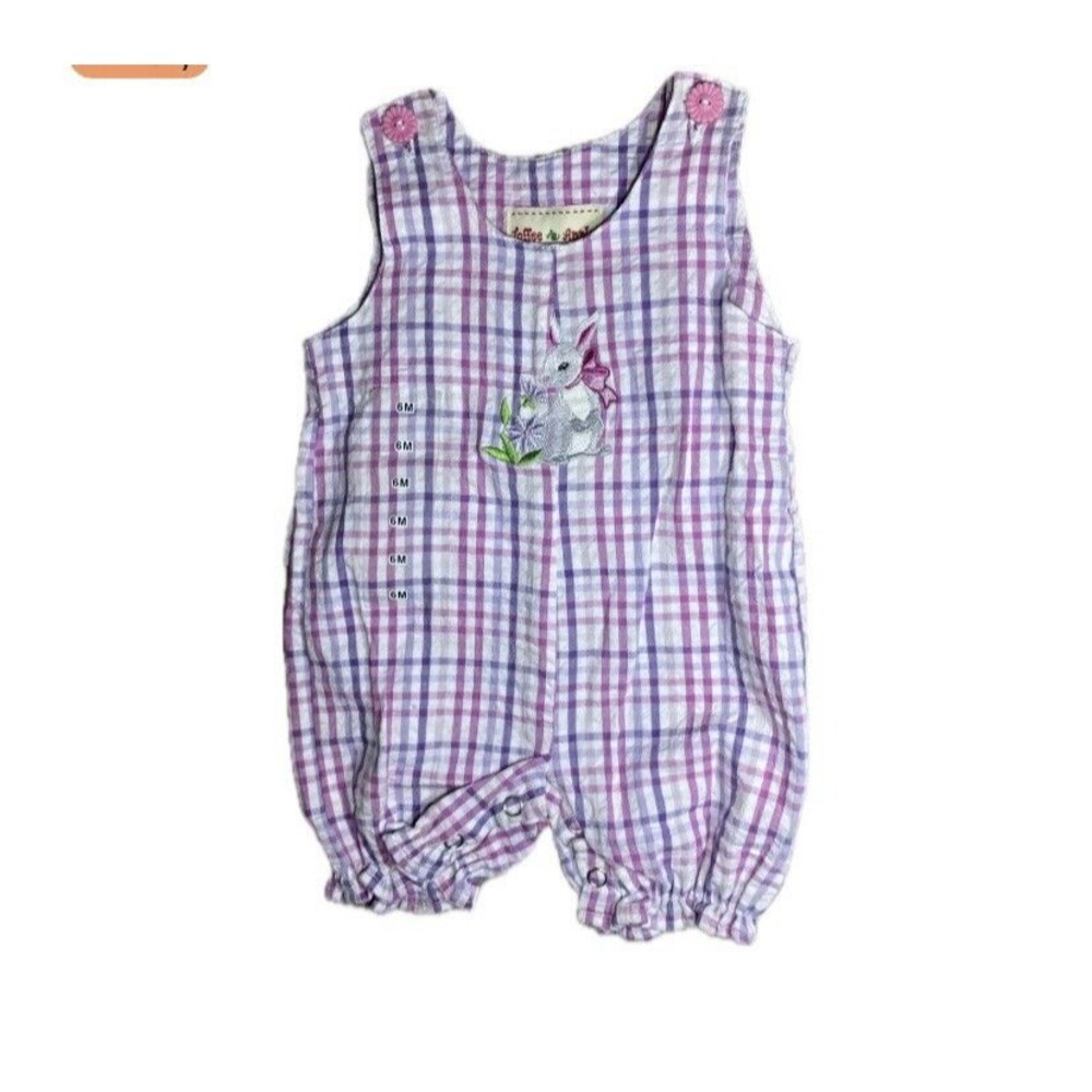 Vtg 2009 Toffee & Apple Cracker Barrel Easter Bunny Gingham Romper 6M
